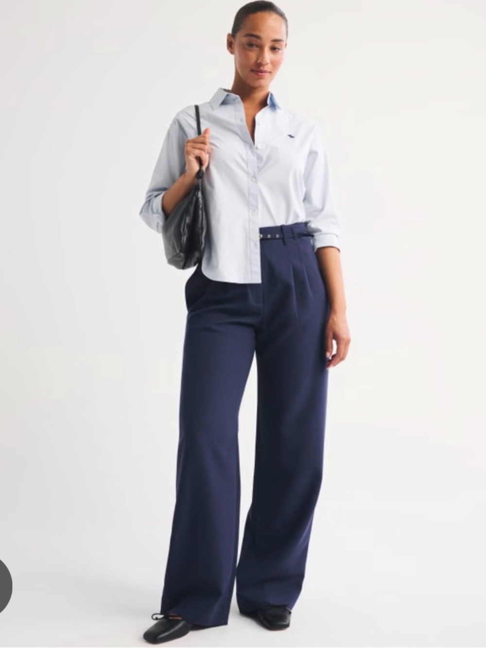 Abercrombie & Fitch Sloane Mid Rise Wide Leg Navy Blue Trousers Tailored 29/8L